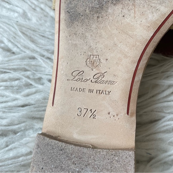 Loro Piana Natural Tan Open Toe Flat Suede Charm Slide Mules EUC Size 37.5 - Picture 9 of 12